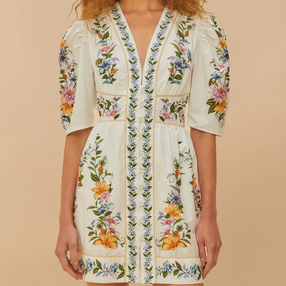 FARM Rio Floral Embroidered Dress - White and Multicolor Organic Cotton